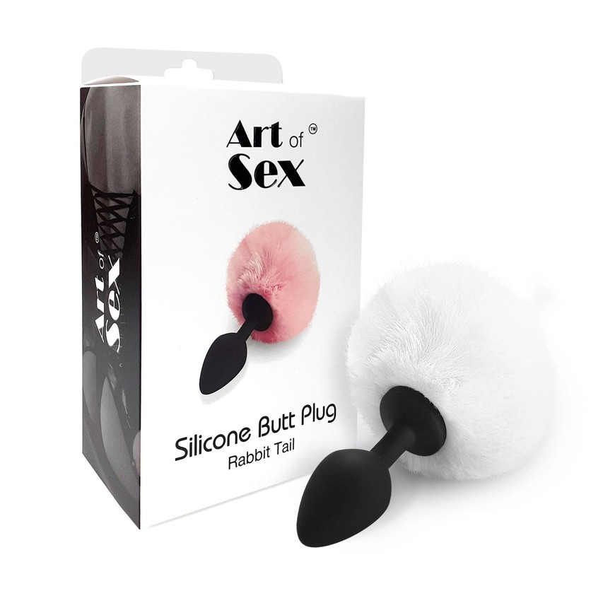 Силіконова анальна пробка Art of Sex Silicone Butt Plug Rabbit Tail White M SO6695 фото