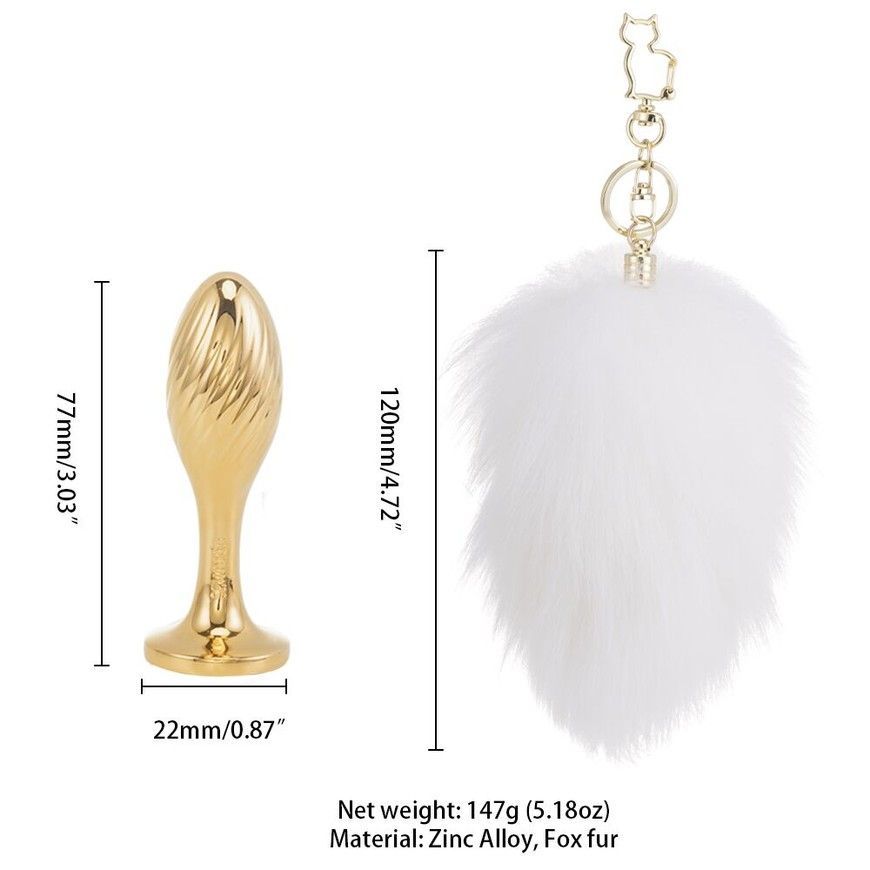 Металева анальна пробка Кролячий хвіст LOCKINK SEVANDA White Bunny-Tail Anal Pear-shape Plug SX0868 фото