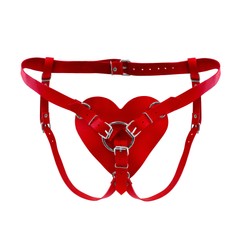 Трусики для страпона Feral Feelings Hearts Strap-on Belt Red з натуральної шкіри SO9419 фото