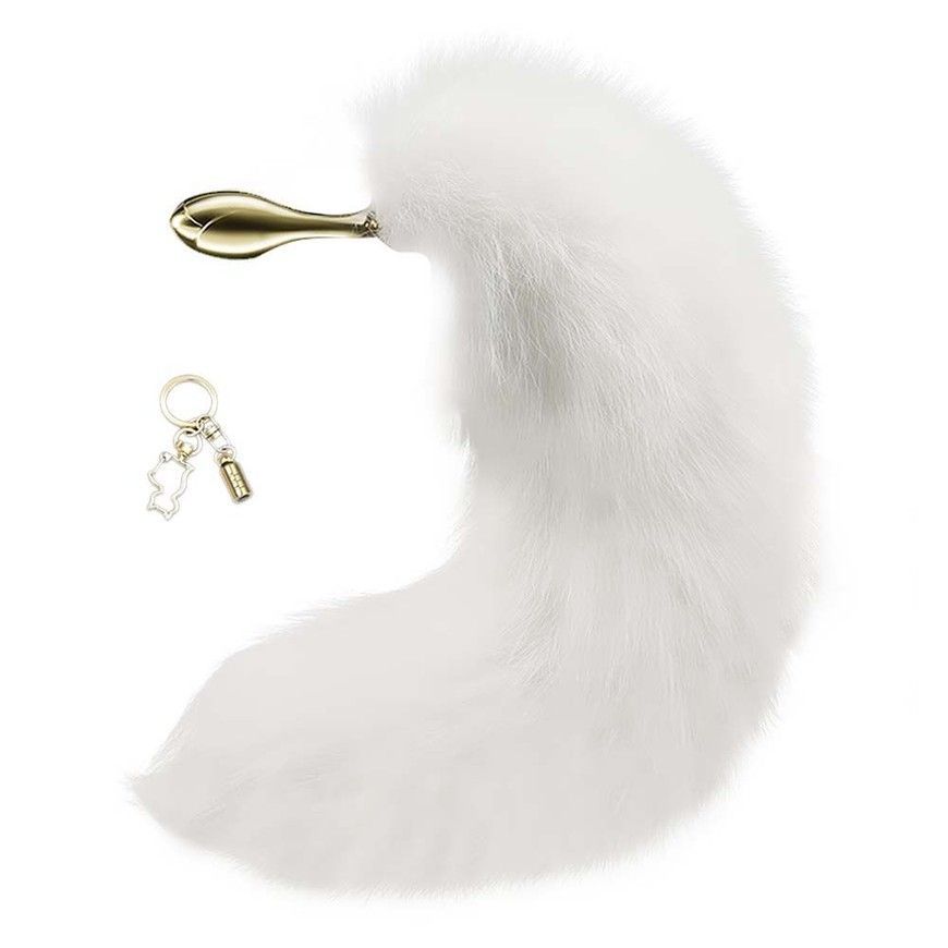 Металева анальна пробка Лисячий хвіст LOCKINK SEVANDA White Fox-Tail Anal Rose-shape Plug SX0866 фото