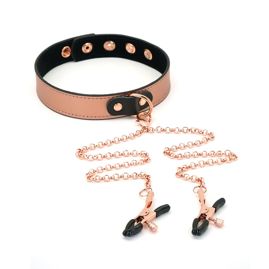 Нашийник із затискачами для сосків Liebe Seele Rose Gold Memory Collar with Nipple Clamps SO9495 фото