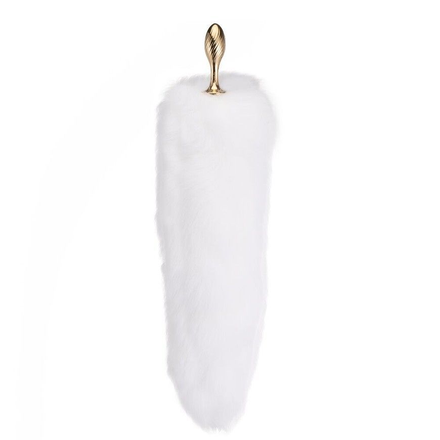 Металева анальна пробка Лисячий хвіст LOCKINK SEVANDA White Fox-Tail Anal Pear-shape Plug SX0865 фото