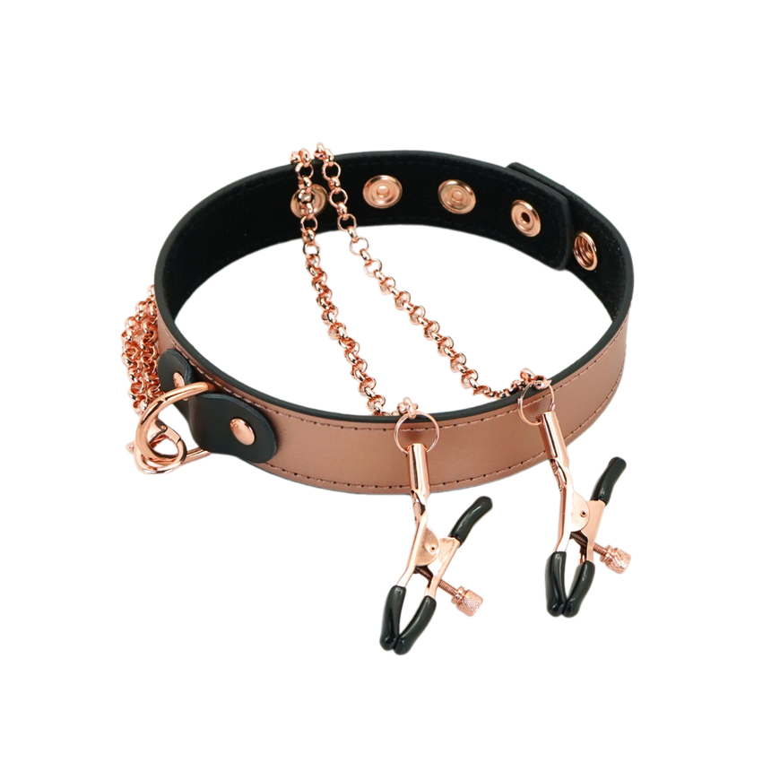 Нашийник із затискачами для сосків Liebe Seele Rose Gold Memory Collar with Nipple Clamps SO9495 фото