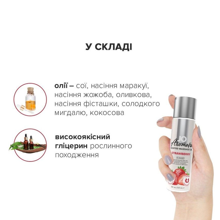 Натуральна їстівна масажна олія JO Aromatix Strawberry з ароматом полуниці SO6768 фото