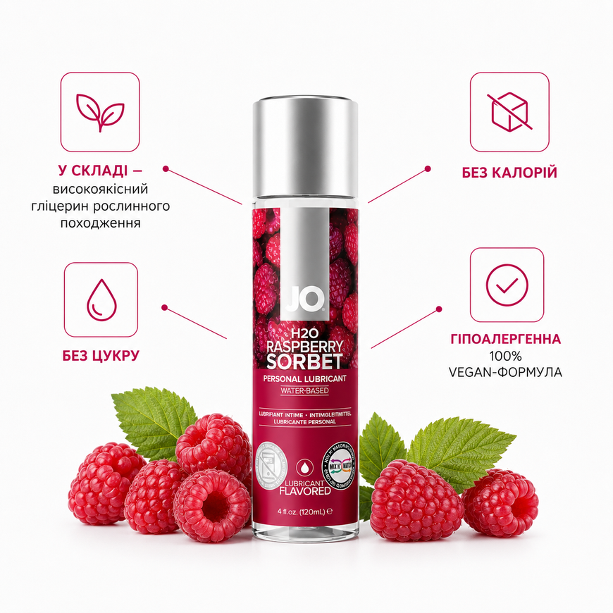 Оральний лубрикант на водній основі System JO H2O Raspberry Sorbet зі смаком малинового сорбету 30 мл SO1468 фото