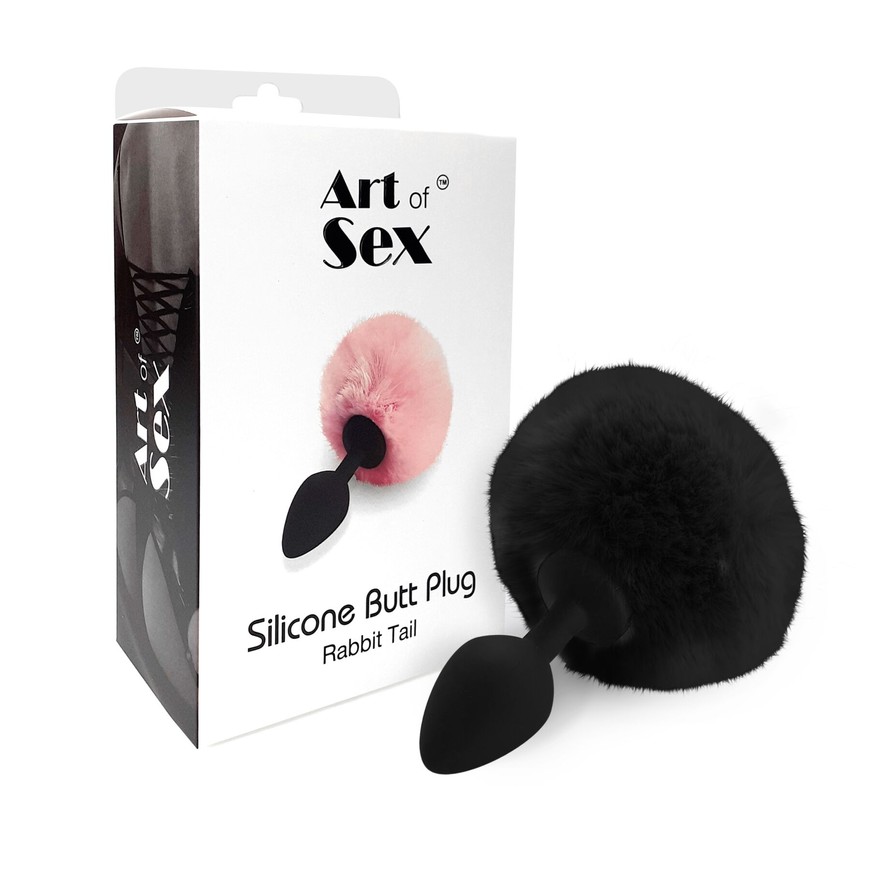 Силіконова анальна пробка Art of Sex Silicone Butt Plug Rabbit Tail Black M SO6694 фото