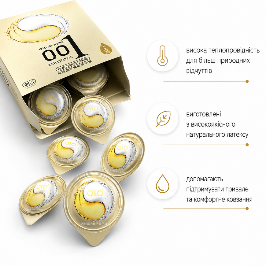 Пролонгуючі презервативи OLO Gold Ice&Fire 10 шт OL6 фото