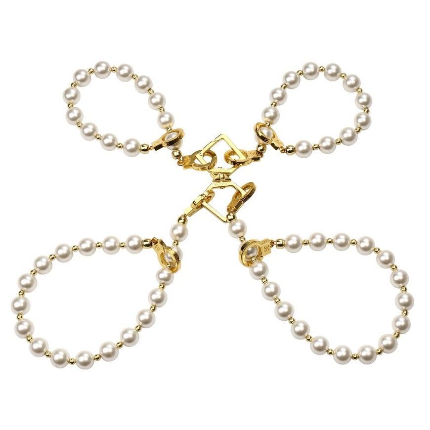 Перлинний нашийник з повідцем та наручниками LOCKINK Pearl Bondage & Restraint Set SX0908 фото