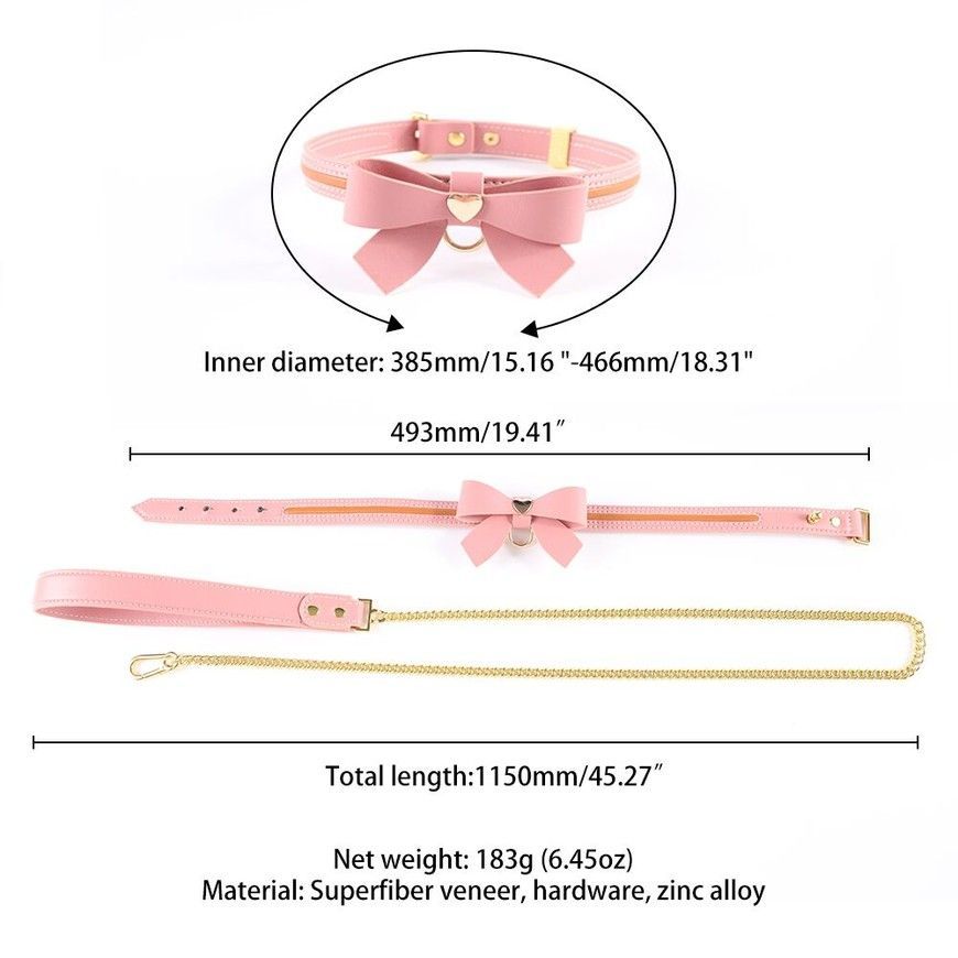 Нашийник з повідцем LOCKINK SEVANDA Love Heart Butterfly Leather Collar Set Pink SX0864 фото