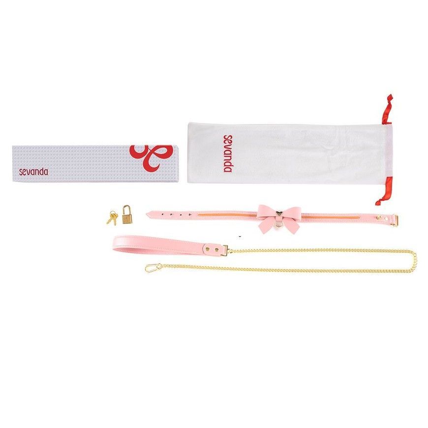 Нашийник з повідцем LOCKINK SEVANDA Love Heart Butterfly Leather Collar Set Pink SX0864 фото