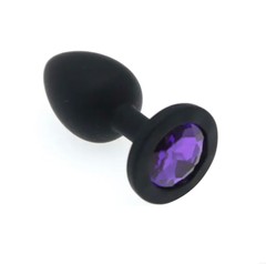 Чорна анальна пробка розміру S з фіолетовим кришталиком 575 фото