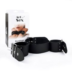 Нашийник з наручниками з натуральної шкіри Art of Sex Bondage Collar with Handcuffs