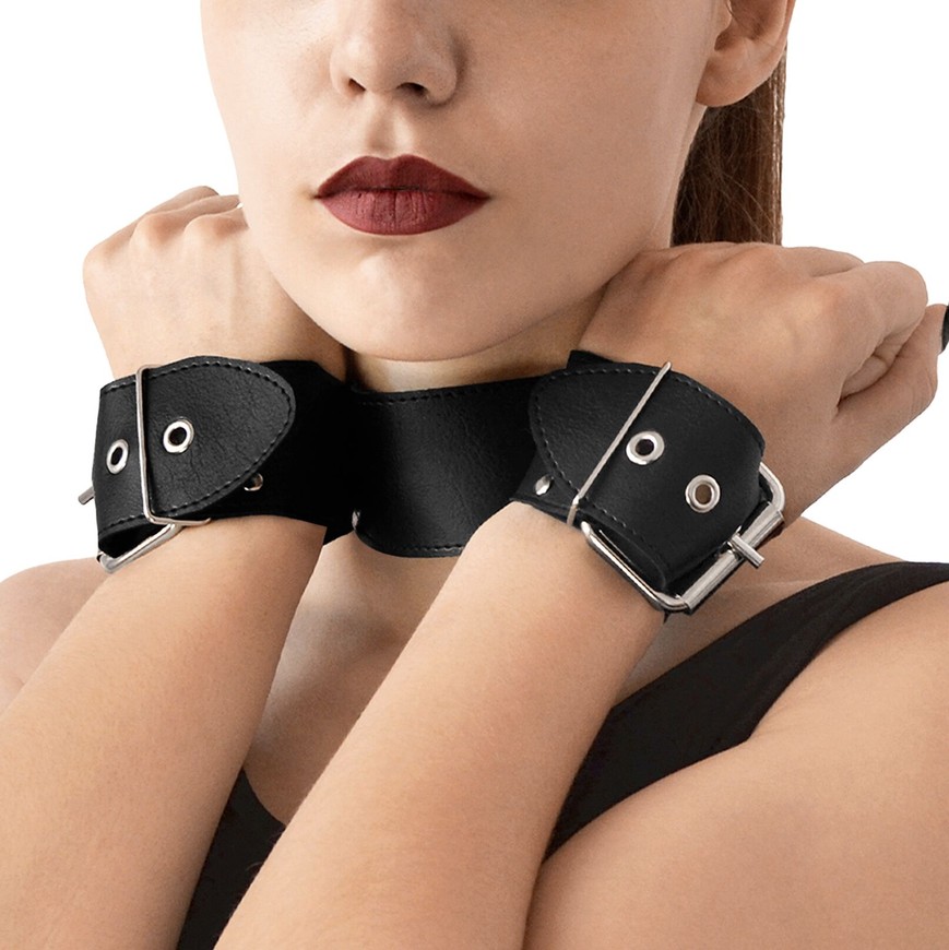 Нашийник з наручниками з натуральної шкіри Art of Sex Bondage Collar with Handcuffs SO6618 фото