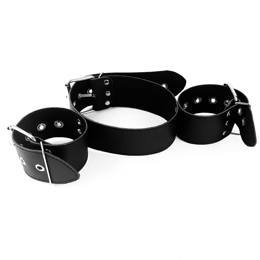 Нашийник з наручниками з натуральної шкіри Art of Sex Bondage Collar with Handcuffs SO6618 фото