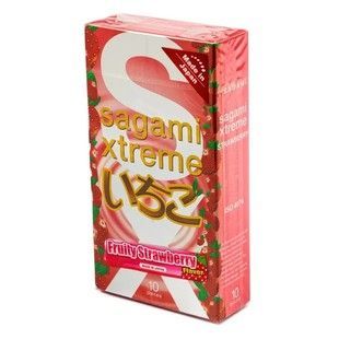 Латексні Sagami Xtreme Fruity Strawberry з ароматом полуниці 10 шт SG43 фото