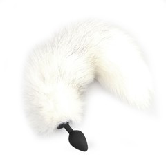 Силіконова анальна пробка з хвостом із натурального хутра Art of Sex White Fox