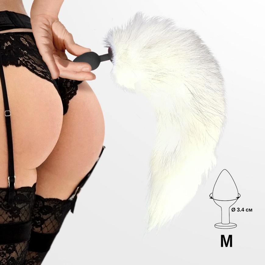 Силіконова анальна пробка з хвостом із натурального хутра Art of Sex White Fox SO6187 фото