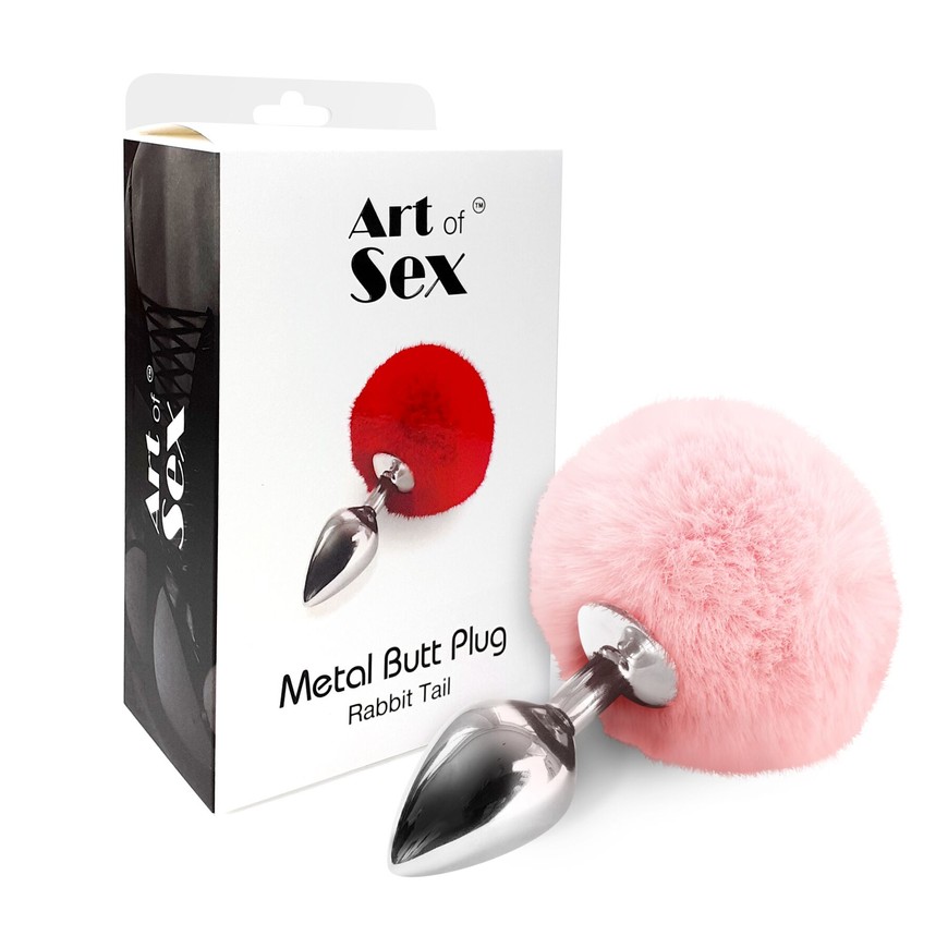 Металева анальна пробка Art of Sex Metal Butt Plug Rabbit Tail Pink M SO6692 фото