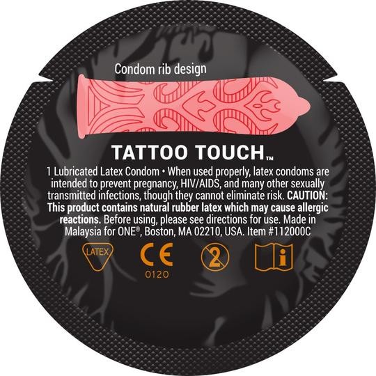 Ребристі презервативи ONE Tattoo Touch з малюнками тату (1 шт.) ON1 фото
