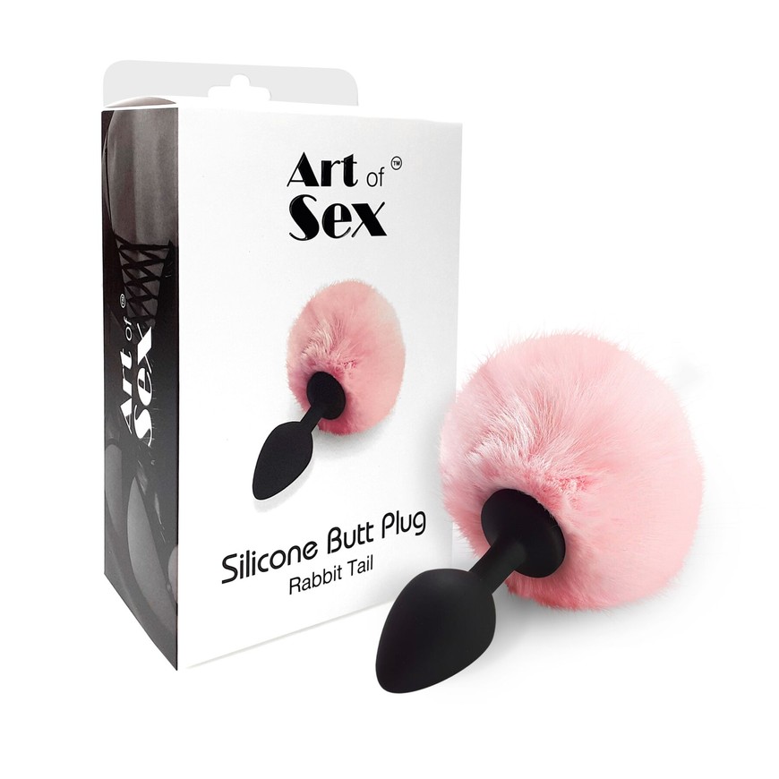 Силіконова анальна пробка Art of Sex Silicone Butt Plug Rabbit Tail Pink M SO6693 фото