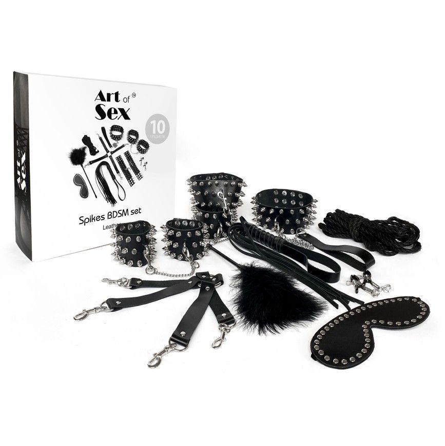 Набір BDSM з 9 елементів Art of Sex Spikes BDSM Set Leather з натуральної шкіри SO7140 фото