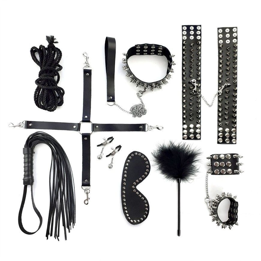 Набір BDSM з 9 елементів Art of Sex Spikes BDSM Set Leather з натуральної шкіри SO7140 фото